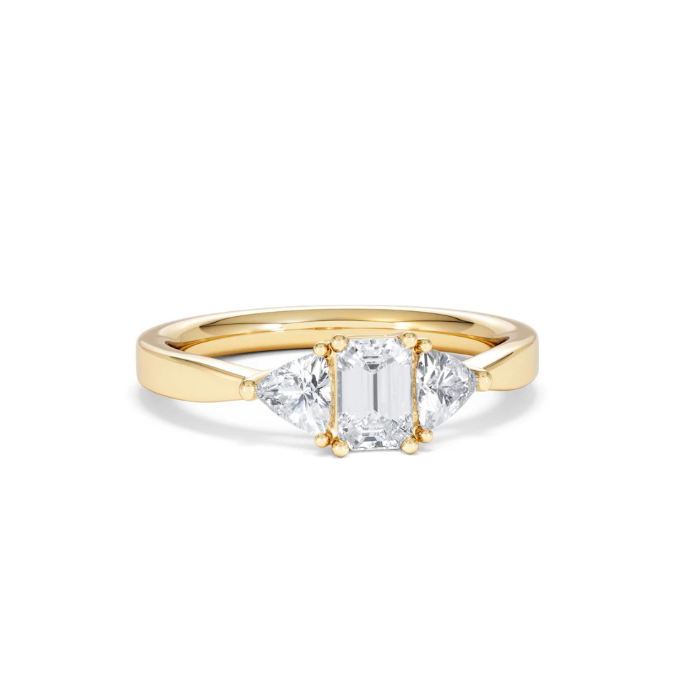 Aurora Lab Diamond Emerald Cut and Trillion 1.00ct Ring in 18K Gold F/VS1