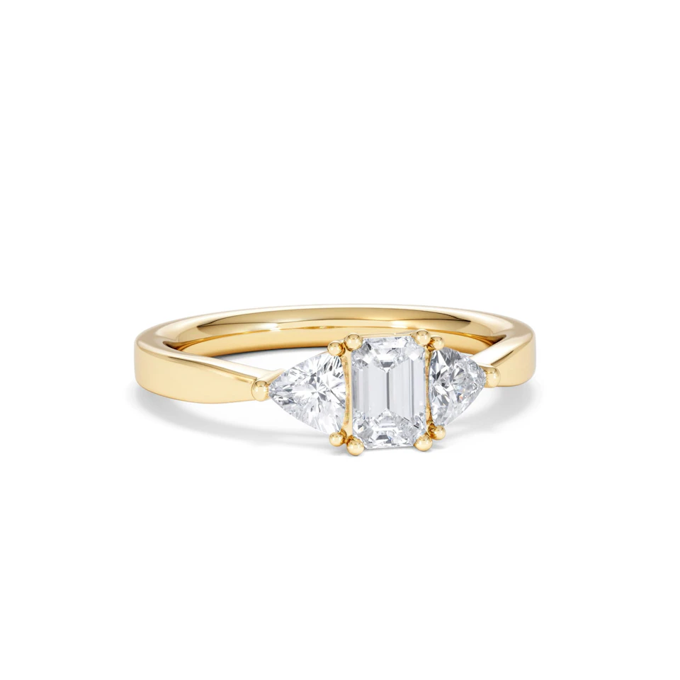 Aurora Lab Diamond Emerald Cut and Trillion 1.00ct Ring in 18K Gold F/VS1