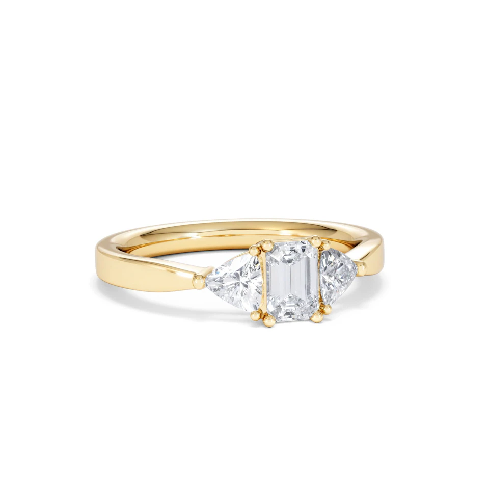 Aurora Lab Diamond Emerald Cut and Trillion 1.00ct Ring in 18K Gold F/VS1