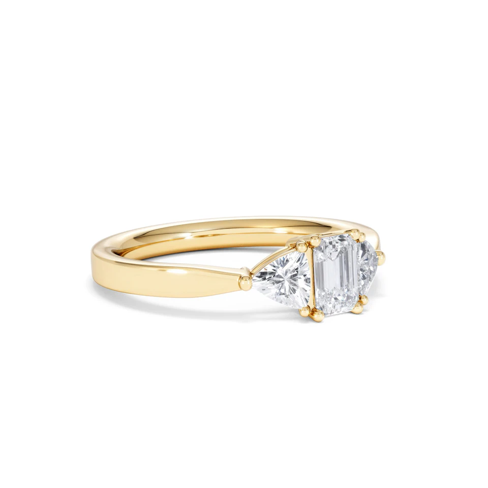 Aurora Lab Diamond Emerald Cut and Trillion 1.00ct Ring in 18K Gold F/VS1