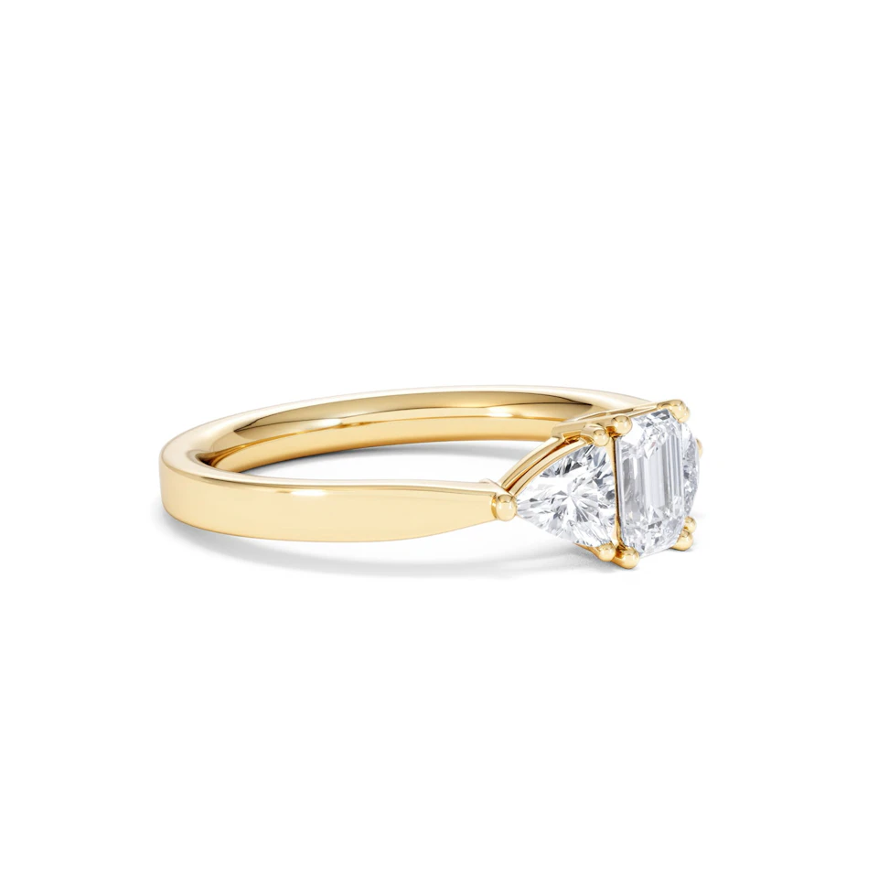 Aurora Lab Diamond Emerald Cut and Trillion 1.00ct Ring in 18K Gold F/VS1