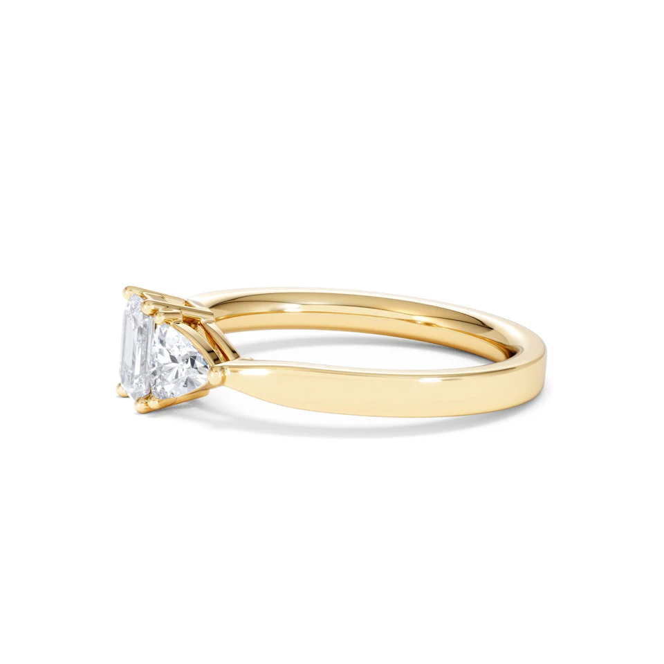 Aurora Lab Diamond Emerald Cut and Trillion 1.00ct Ring in 18K Gold F/VS1