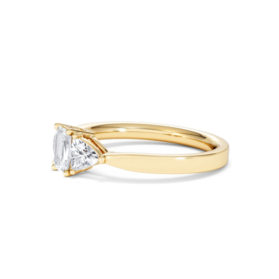 Aurora Lab Diamond Emerald Cut and Trillion 1.00ct Ring in 18K Gold F/VS1