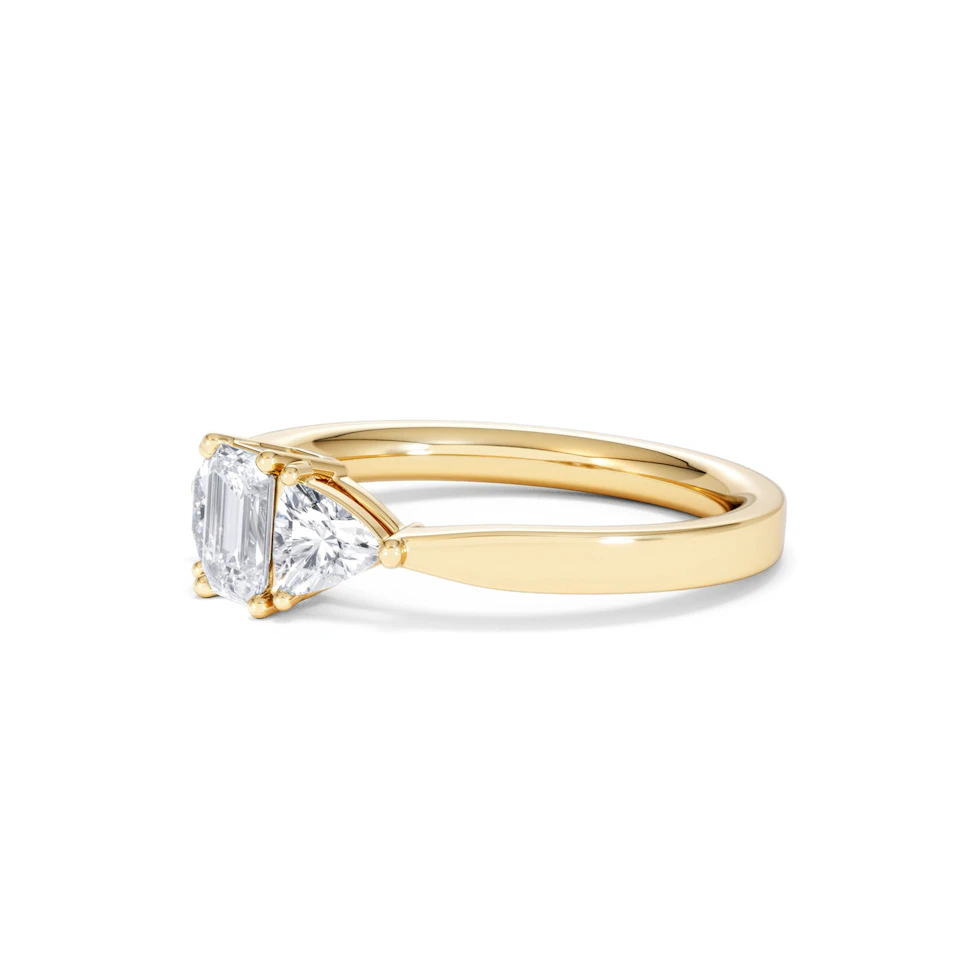 Aurora Lab Diamond Emerald Cut and Trillion 1.00ct Ring in 18K Gold F/VS1