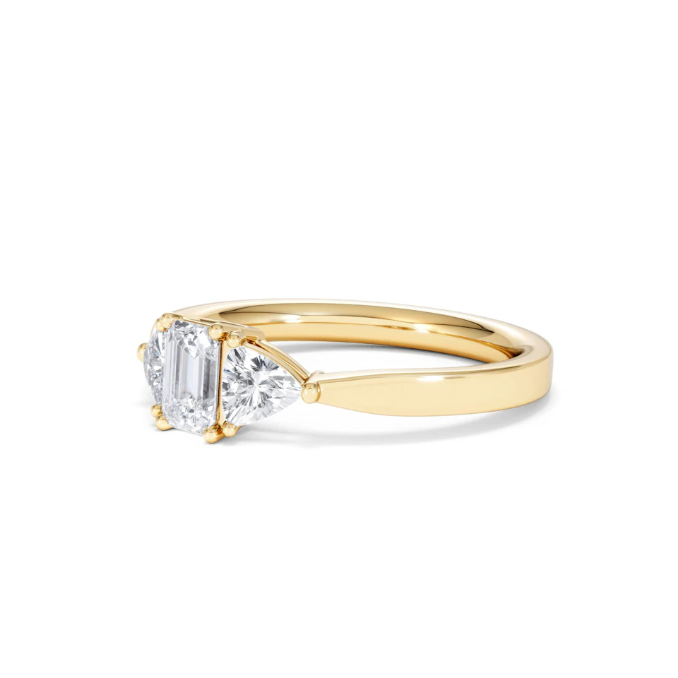 Aurora Lab Diamond Emerald Cut and Trillion 1.00ct Ring in 18K Gold F/VS1