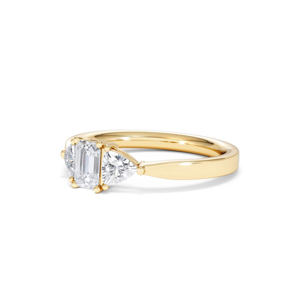 Aurora Lab Diamond Emerald Cut and Trillion 1.00ct Ring in 18K Gold F/VS1