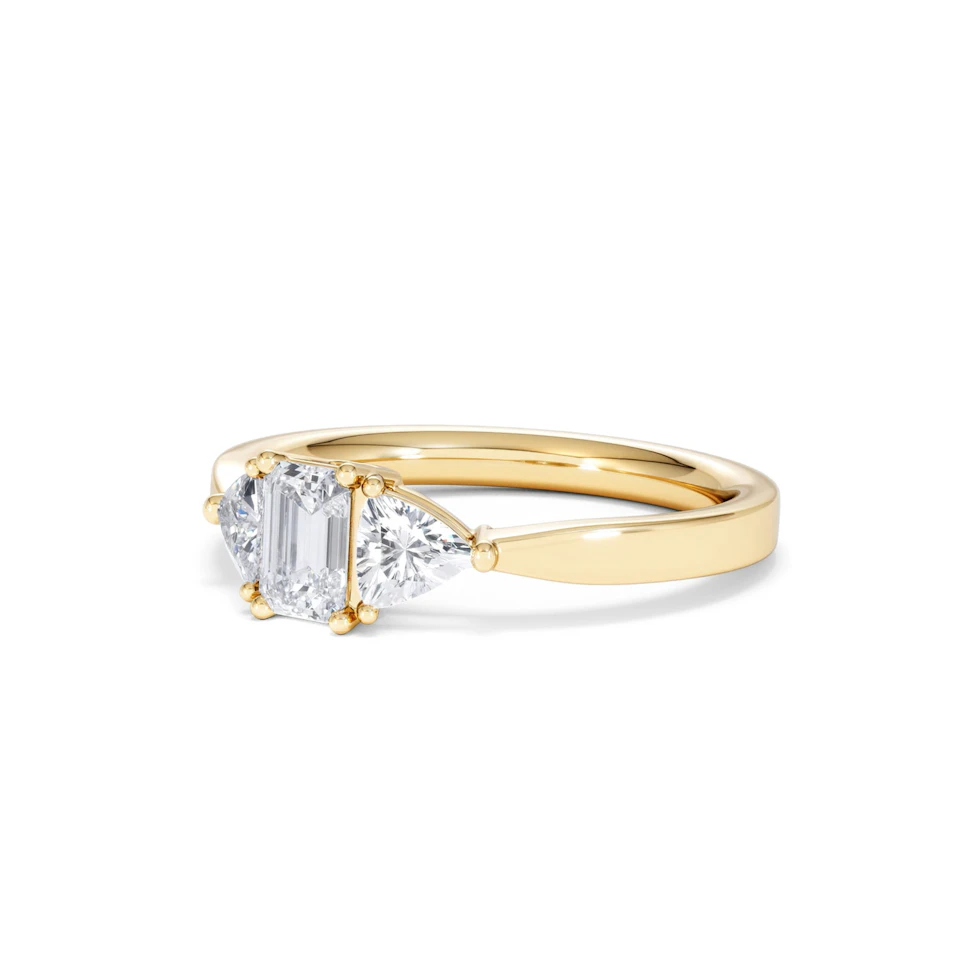 Aurora Lab Diamond Emerald Cut and Trillion 1.00ct Ring in 18K Gold F/VS1