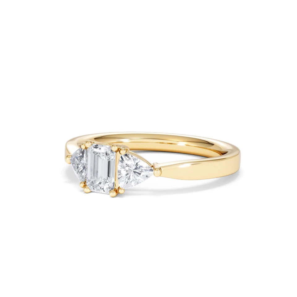 Aurora Lab Diamond Emerald Cut and Trillion 1.00ct Ring in 18K Gold F/VS1