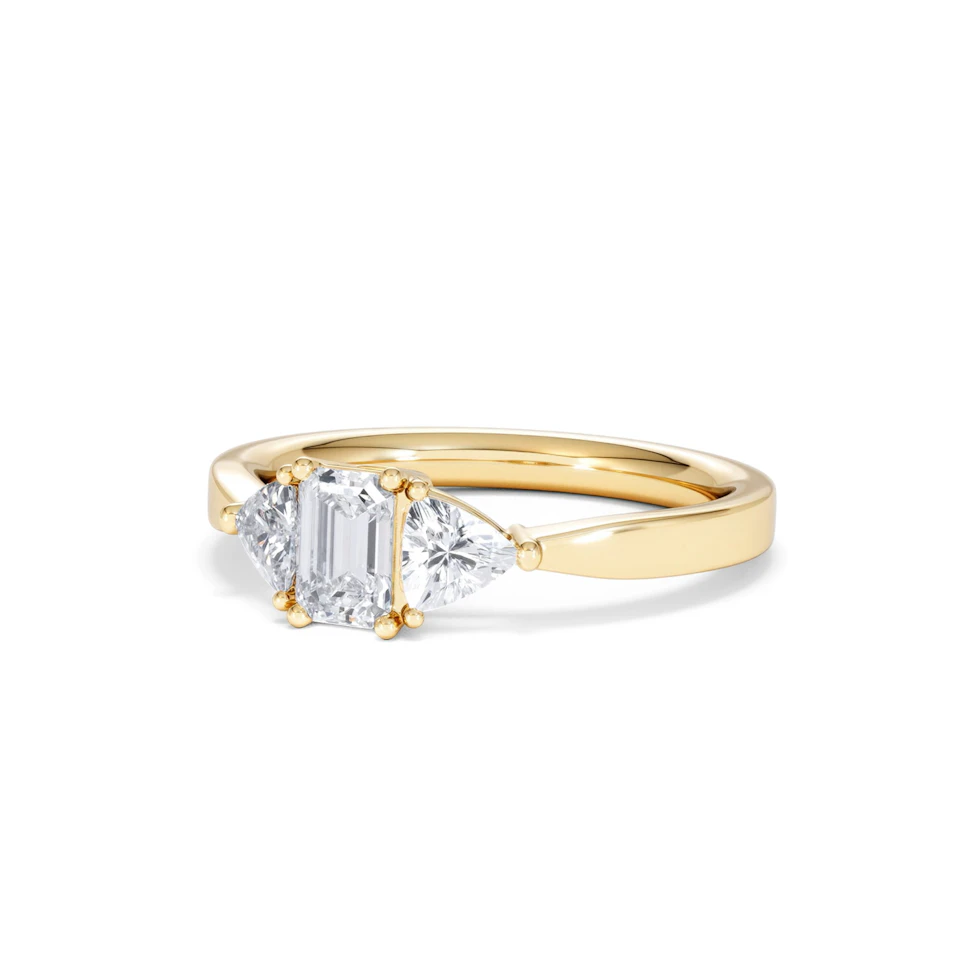 Aurora Lab Diamond Emerald Cut and Trillion 1.00ct Ring in 18K Gold F/VS1