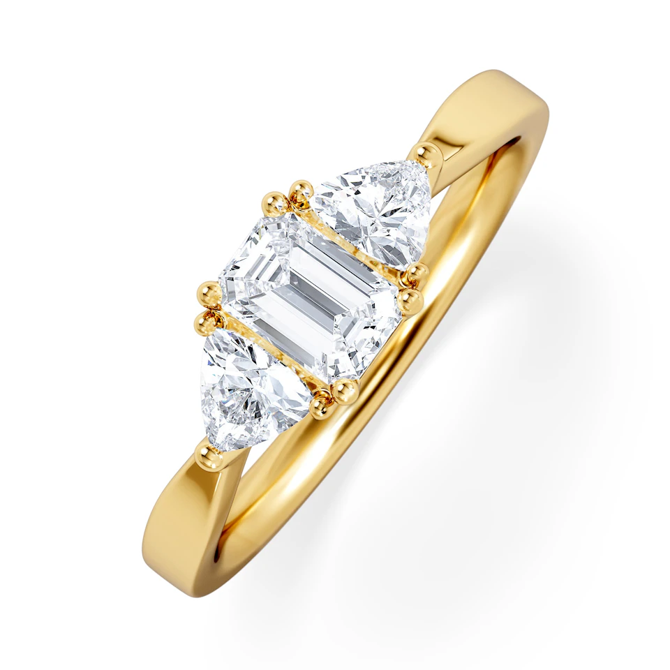 Aurora Lab Diamond Emerald Cut and Trillion 1.00ct Ring in 18K Gold F/VS1