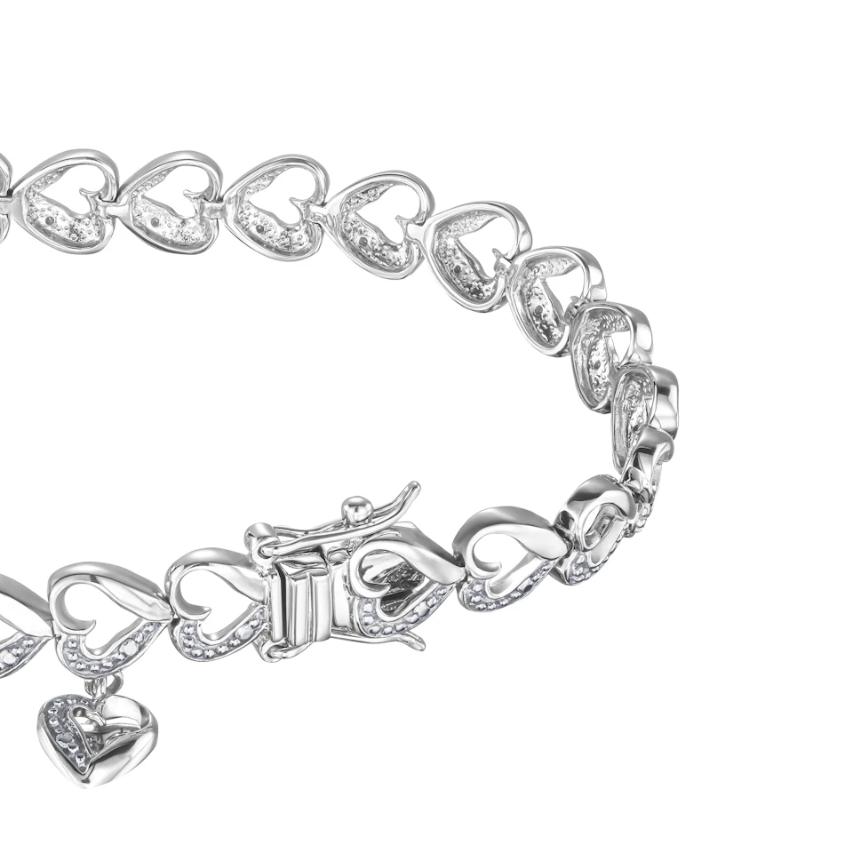 Diamond Heart Sterling Silver Bracelet