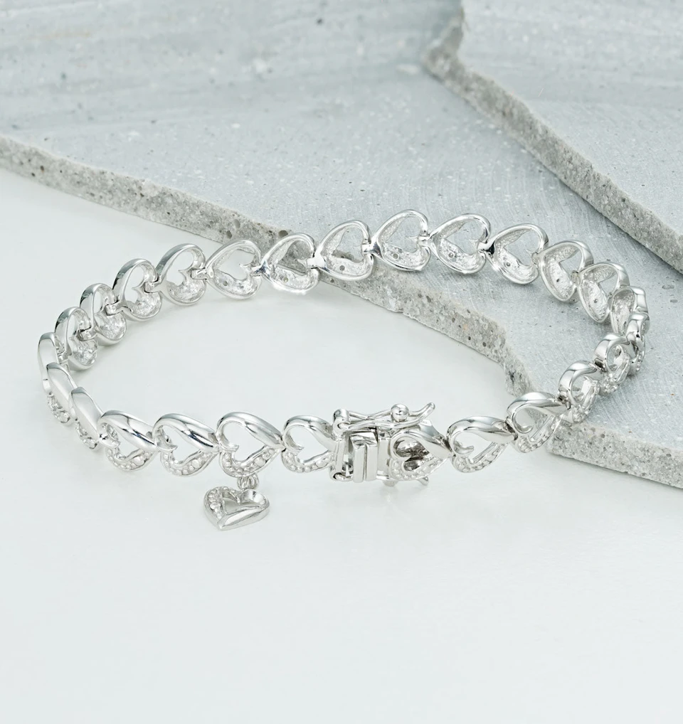 Diamond Heart Sterling Silver Bracelet