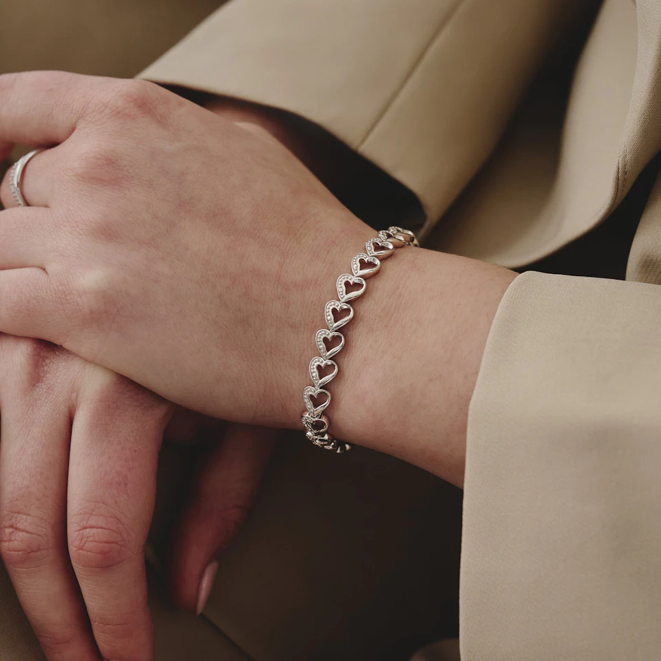 Diamond Heart Sterling Silver Bracelet