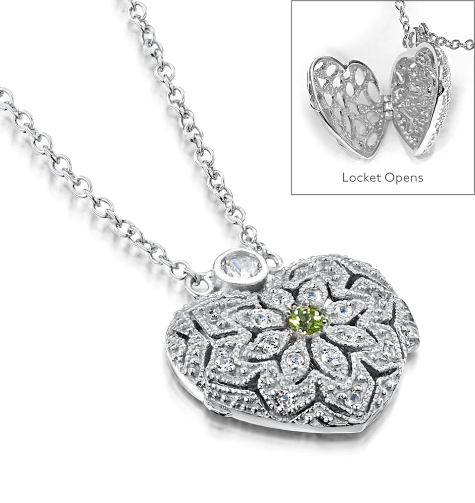 Peridot August Birthstone Vintage Locket Necklace With Topaz in Silver