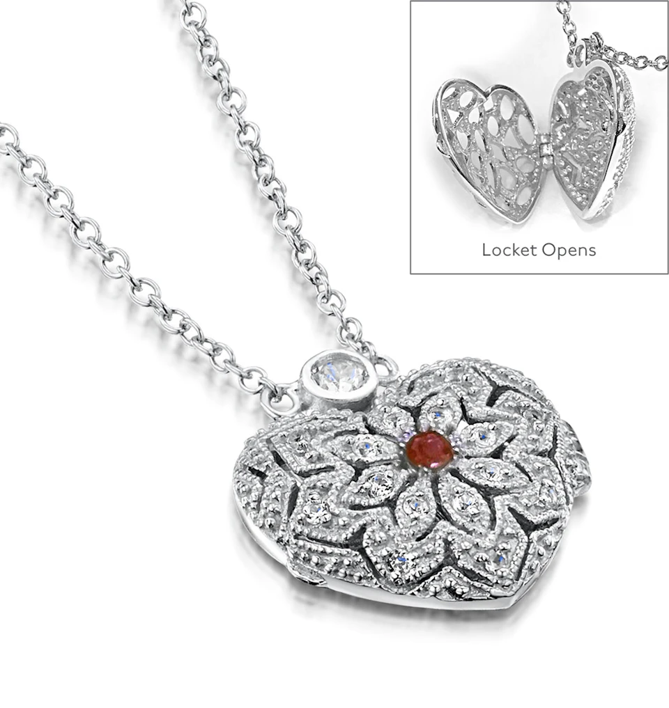Garnet January Birthstone Vintage Locket Necklace With Topaz in Silver