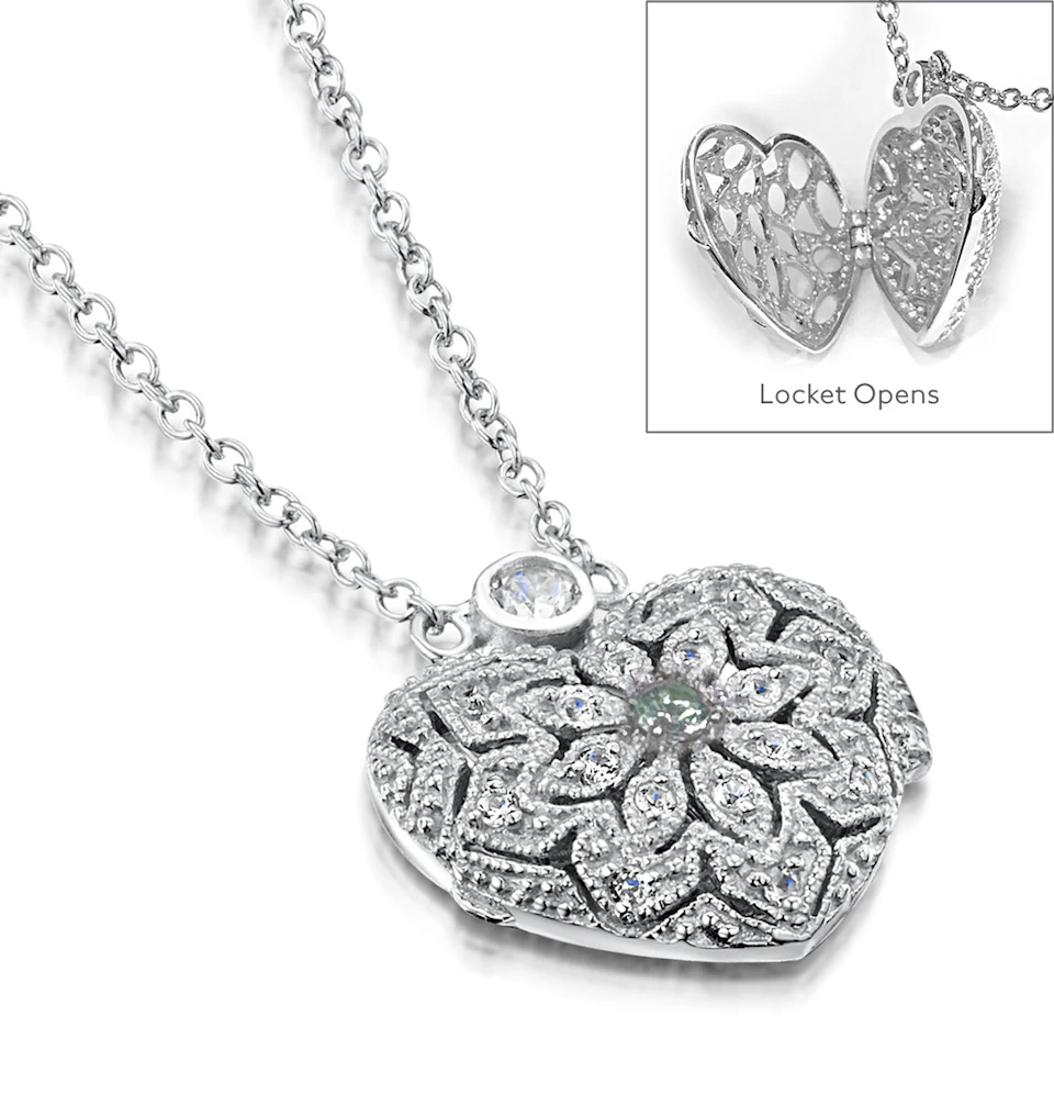 Aquamarine March Birthstone Vintage Locket Necklace Topaz in Silver