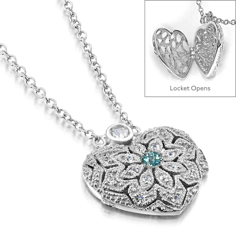 Blue and White Topaz November Birthstone Locket Necklace in Silver