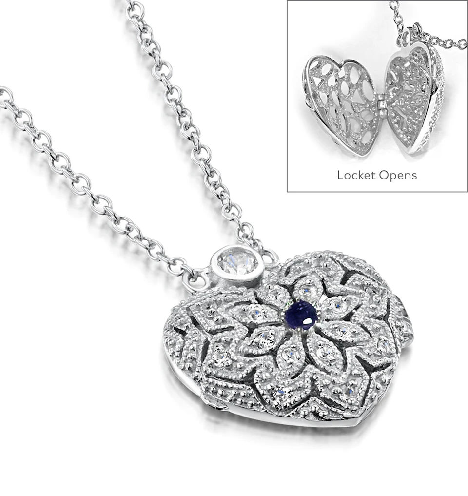 Sapphire September Birthstone Vintage Locket Necklace Topaz in Silver