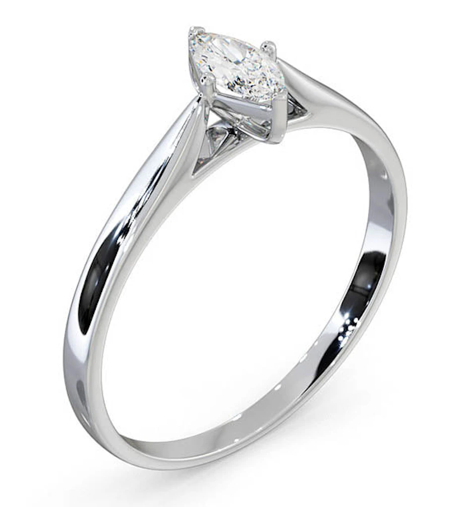 Engagement Ring Certified Marquise Diamond 0.25CT H/SI 18K White Gold