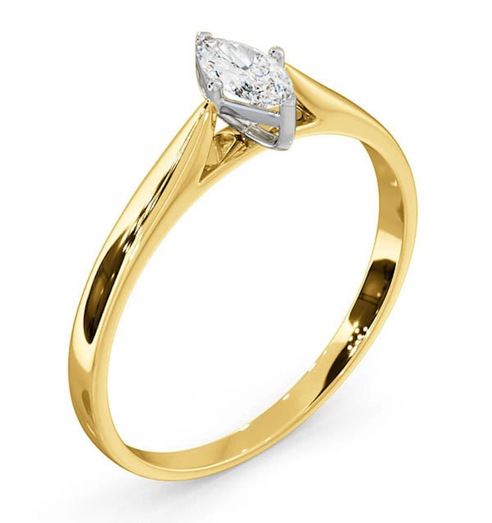 Certified Marquise 18K Gold Diamond Engagement Ring 0.25CT-G-H/SI
