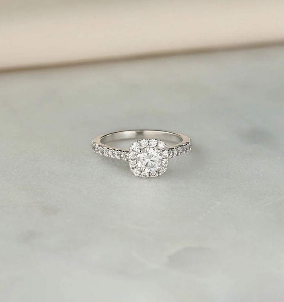 Elizabeth Diamond Halo Engagement Ring 18K White Gold 1.00ct G/SI2