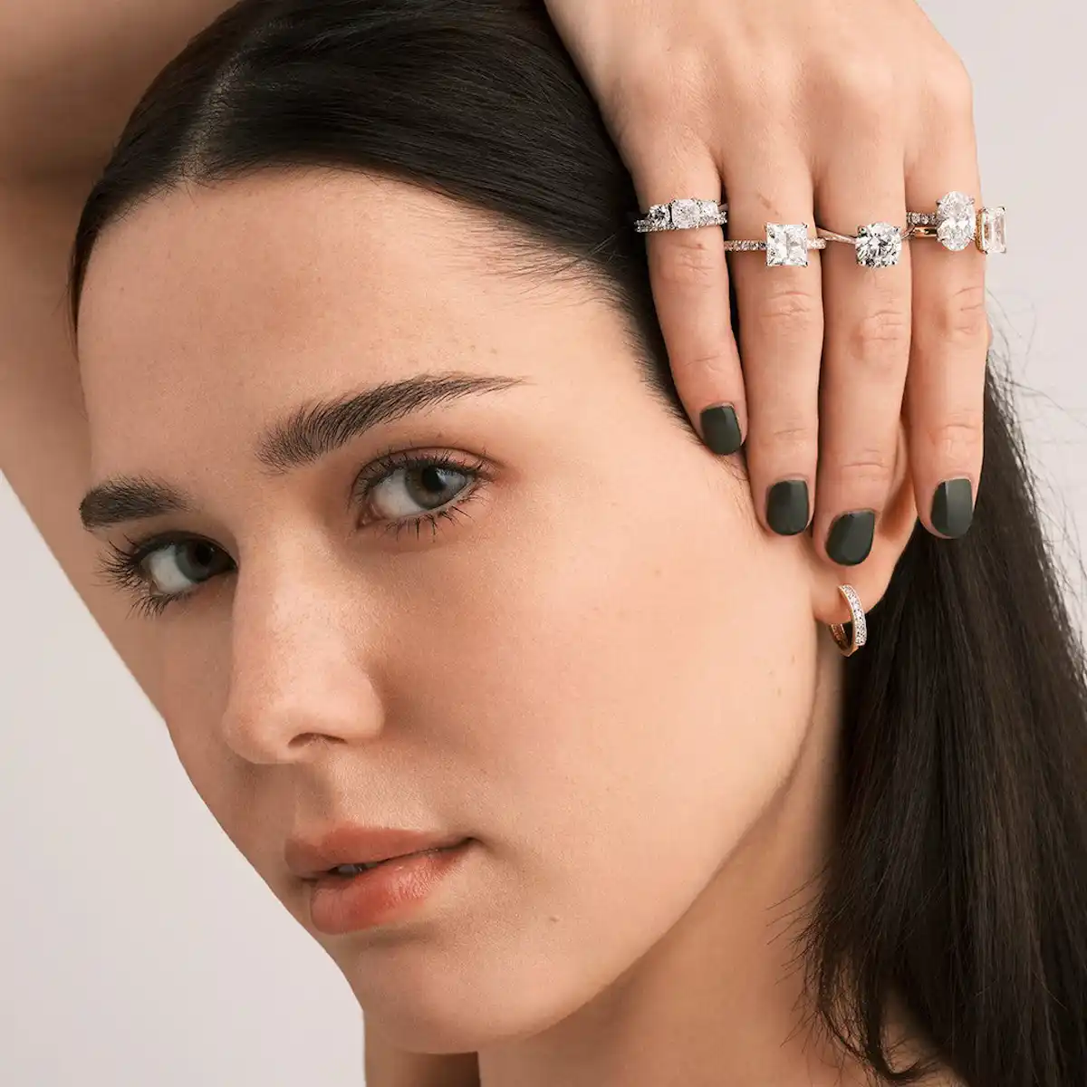 3 Stone Meghan Lab Diamond Engagement Ring 1CT F/VS1 in 18K White Gold