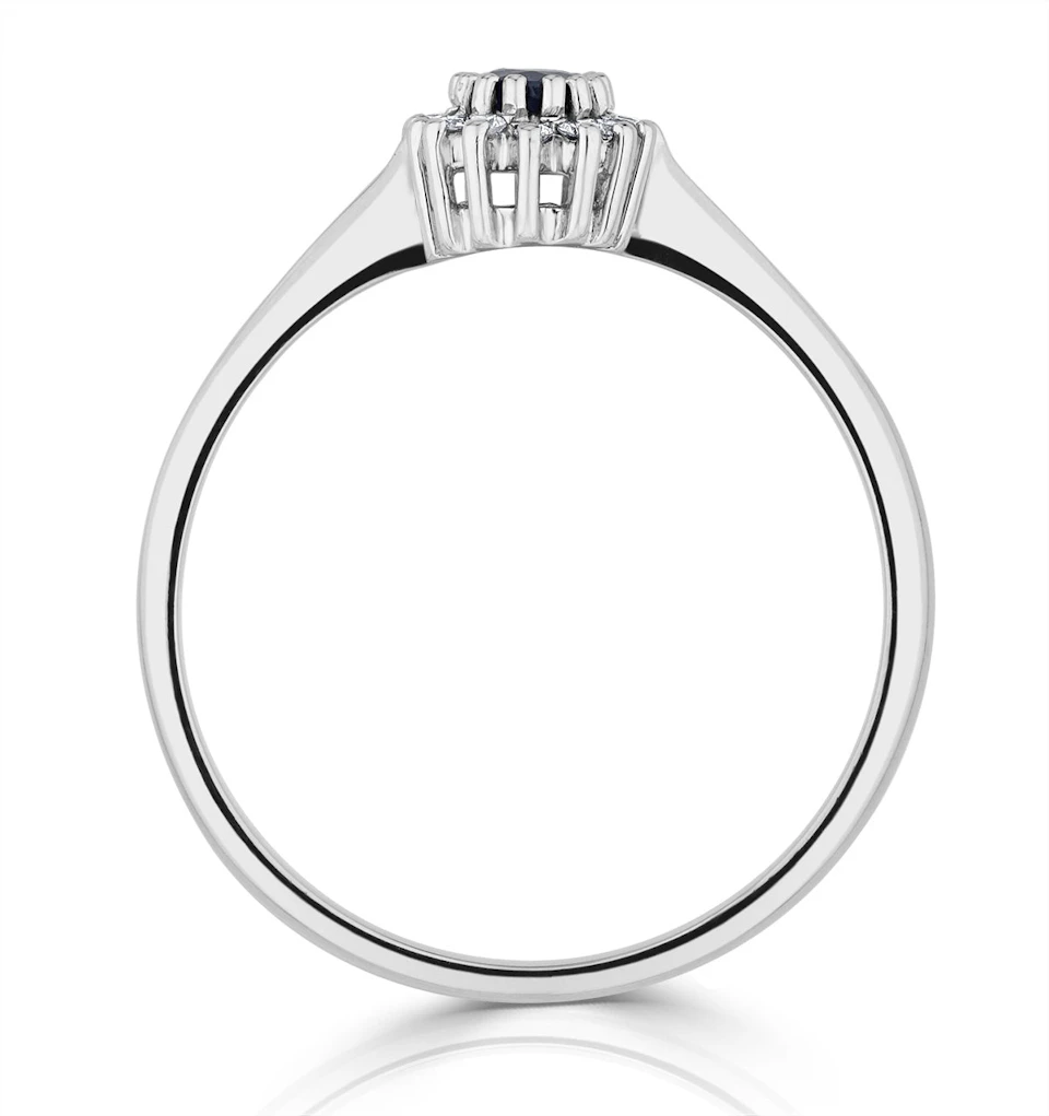 Sapphire 5 x 3mm And Diamond 9K White Gold Ring A4432