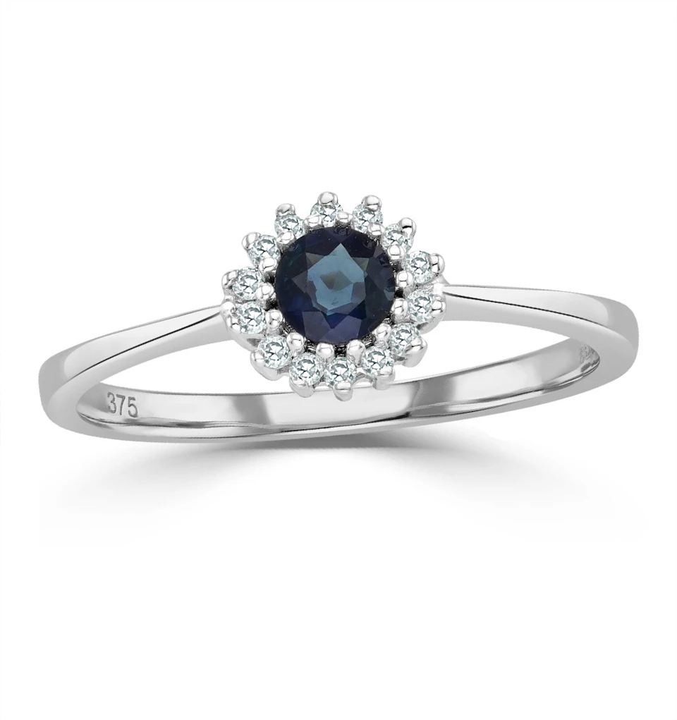 Sapphire 3.5 x 3.5mm And Diamond 9K White Gold Ring