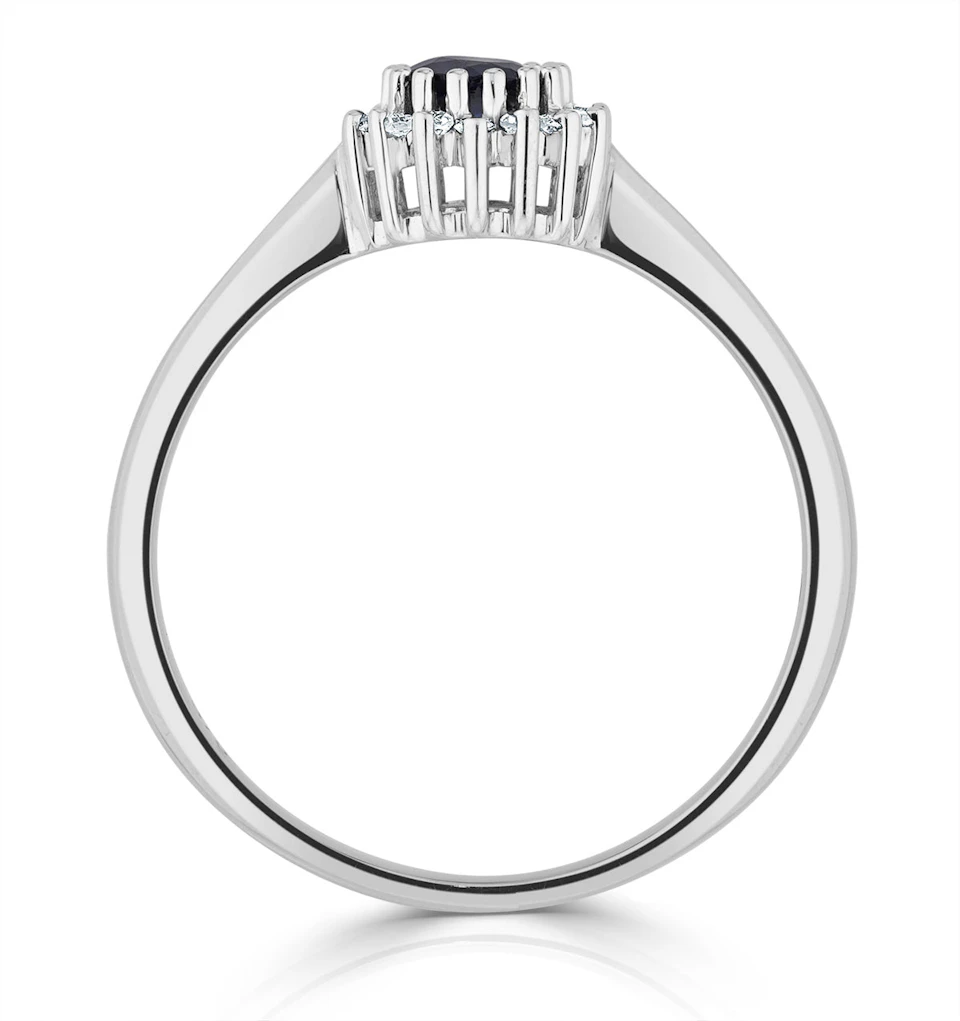 Sapphire 3 x 3mm And Diamond 18K White Gold Ring