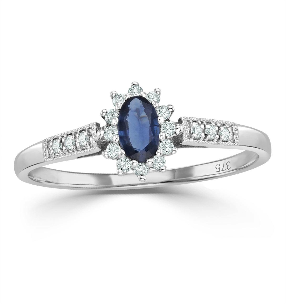Sapphire Ring with Lab Diamonds in 925 Silver - 5 x 3mm Centre