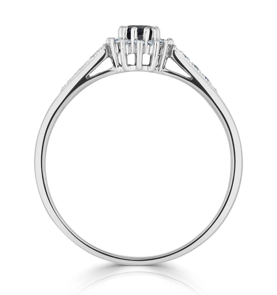 Sapphire 5 x 3mm And Diamond 9K White Gold Ring