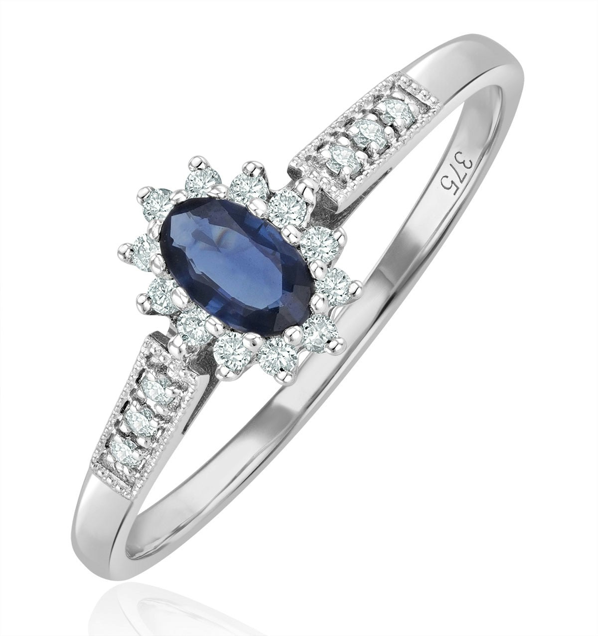 Sapphire Ring with Lab Diamonds in 925 Silver - 5 x 3mm Centre