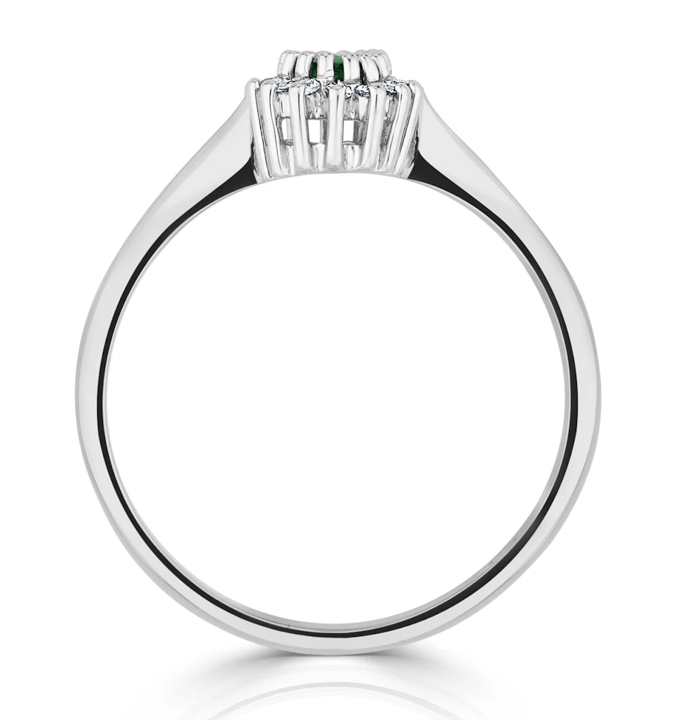 Emerald 5 x 3mm And Diamond 9K White Gold Ring A4450