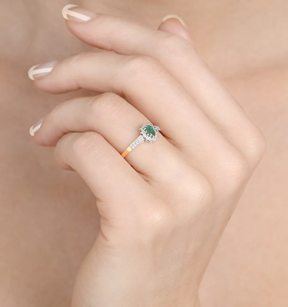 Emerald 5 x 3mm And Diamond 18K Gold Ring