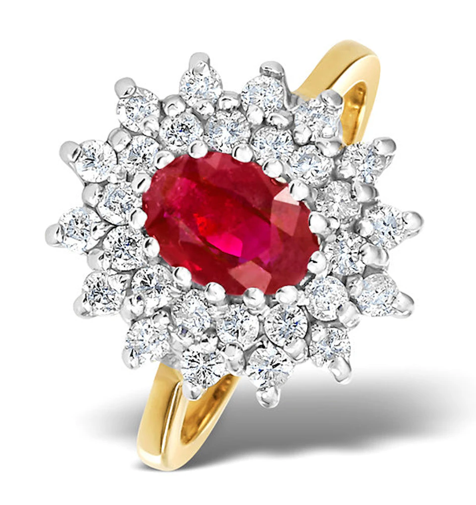 Ruby 7 x 5mm And Diamond 18K Gold Ring FET36-T