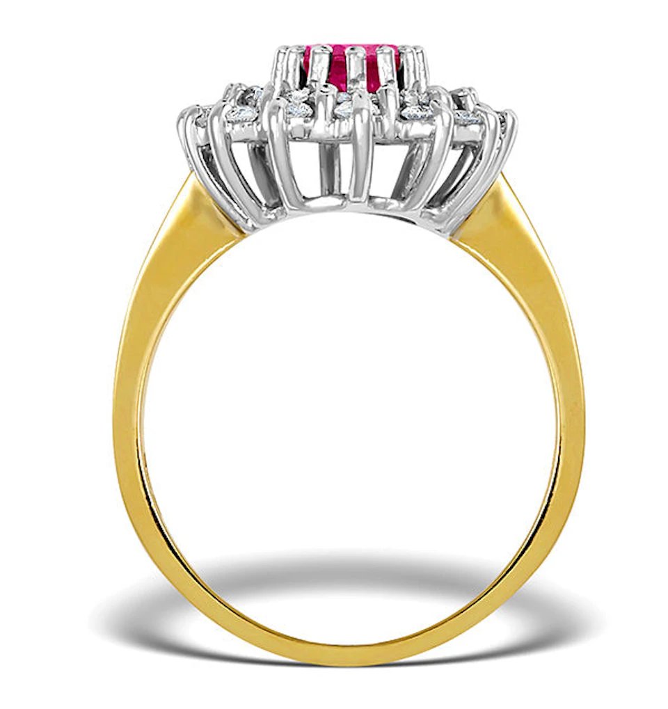 Ruby 7 x 5mm And Diamond 18K Gold Ring FET36-T