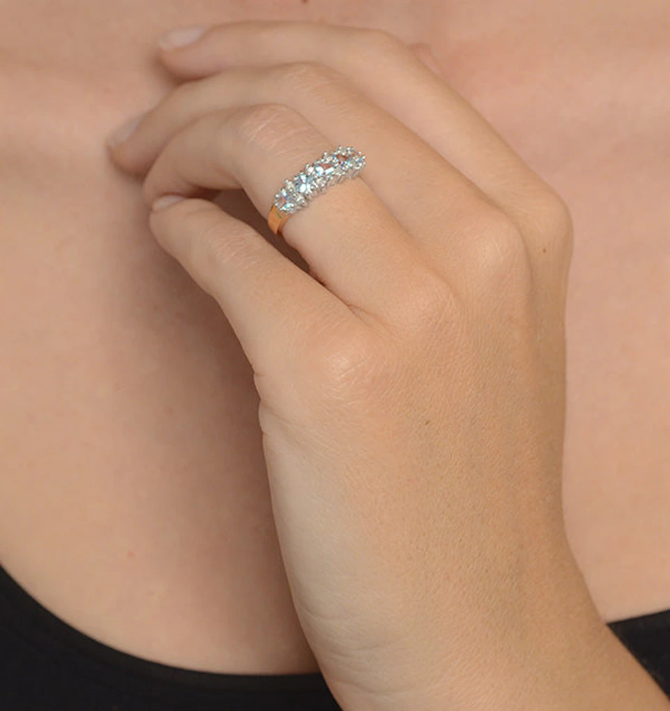 Blue Topaz 3mm And Diamond 9K Yellow Gold Ring