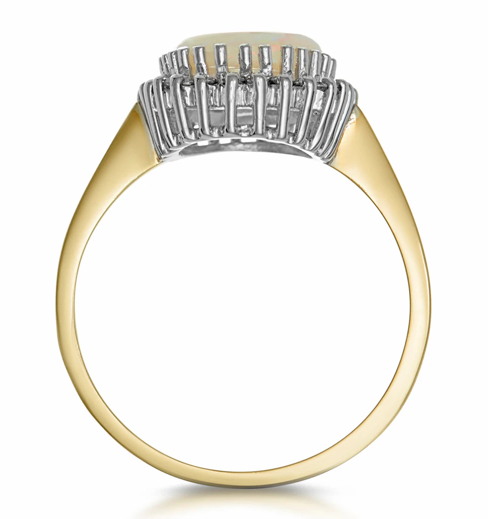 Opal 10 x 8mm And Diamond 9K Yellow Gold Ring