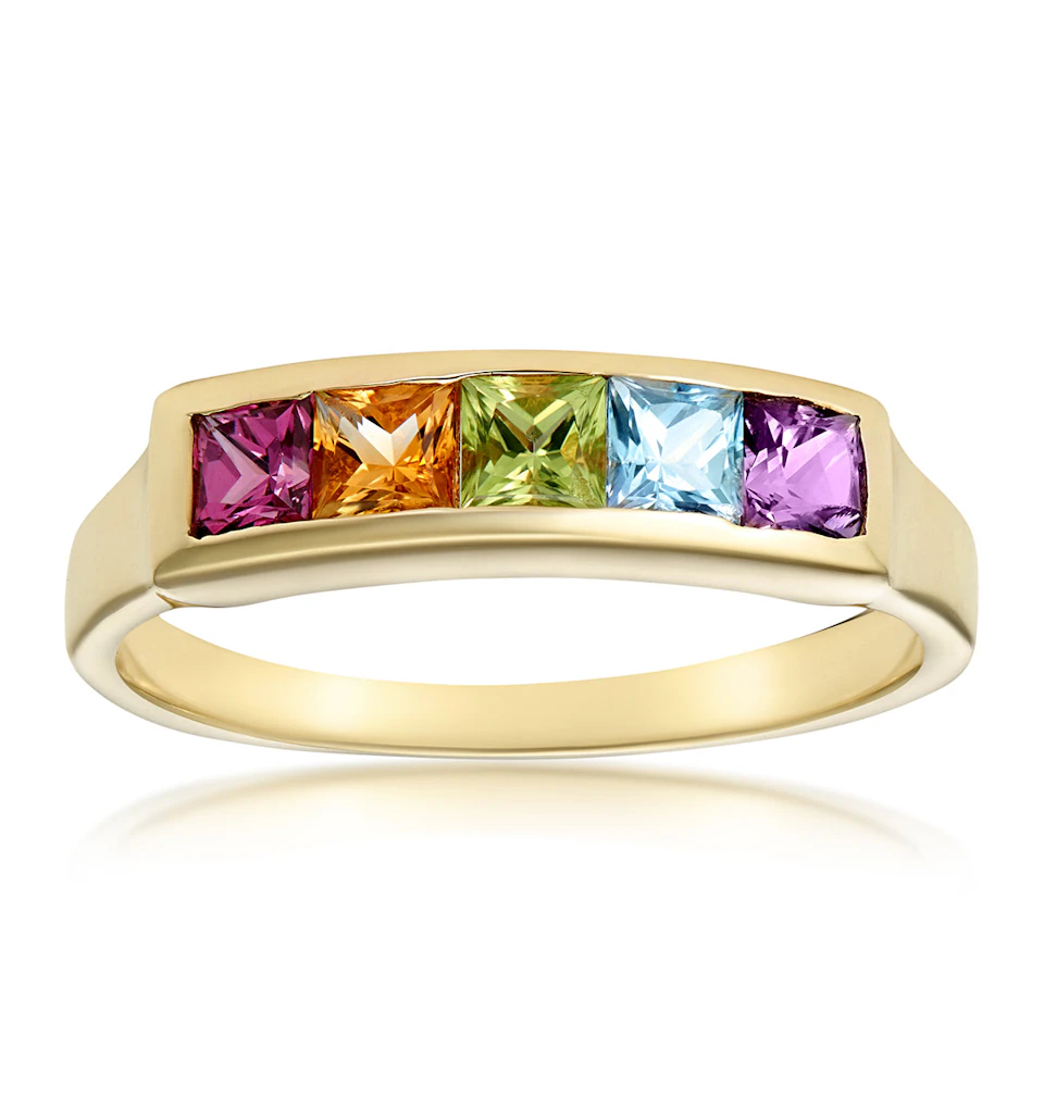 Multi Gem Stone 9K Yellow Gold Ring