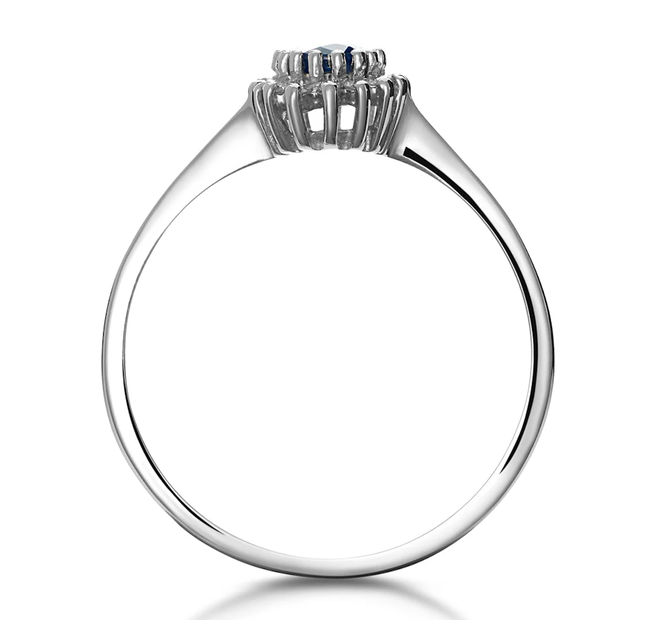 Sapphire 6 x 4mm And Diamond 9K White Gold Ring A3906