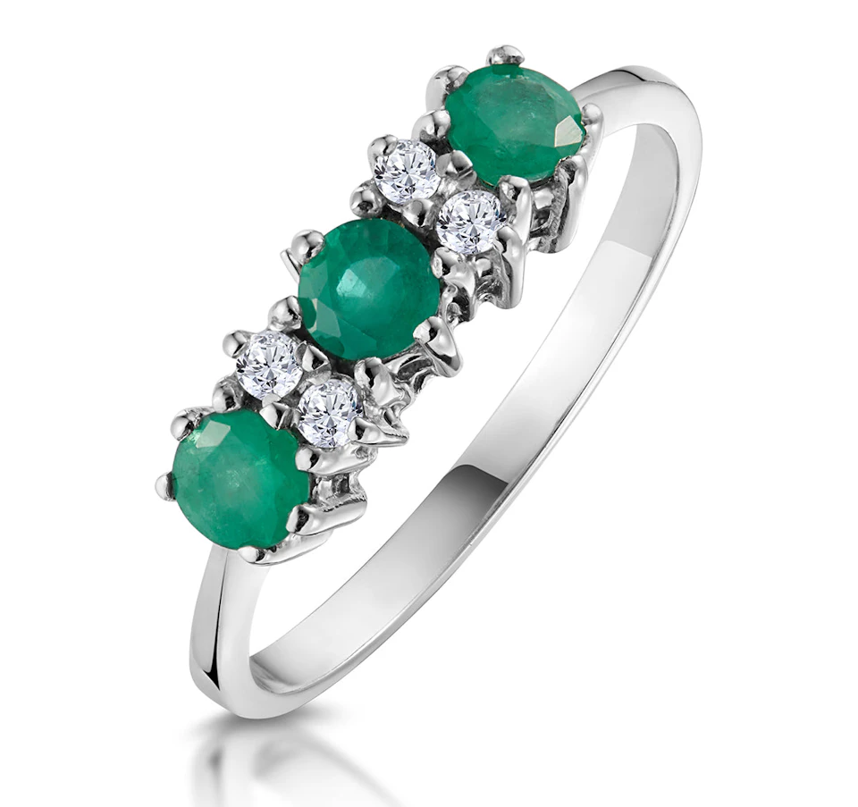 Emerald 0.45ct And Diamond 9K White Gold Ring