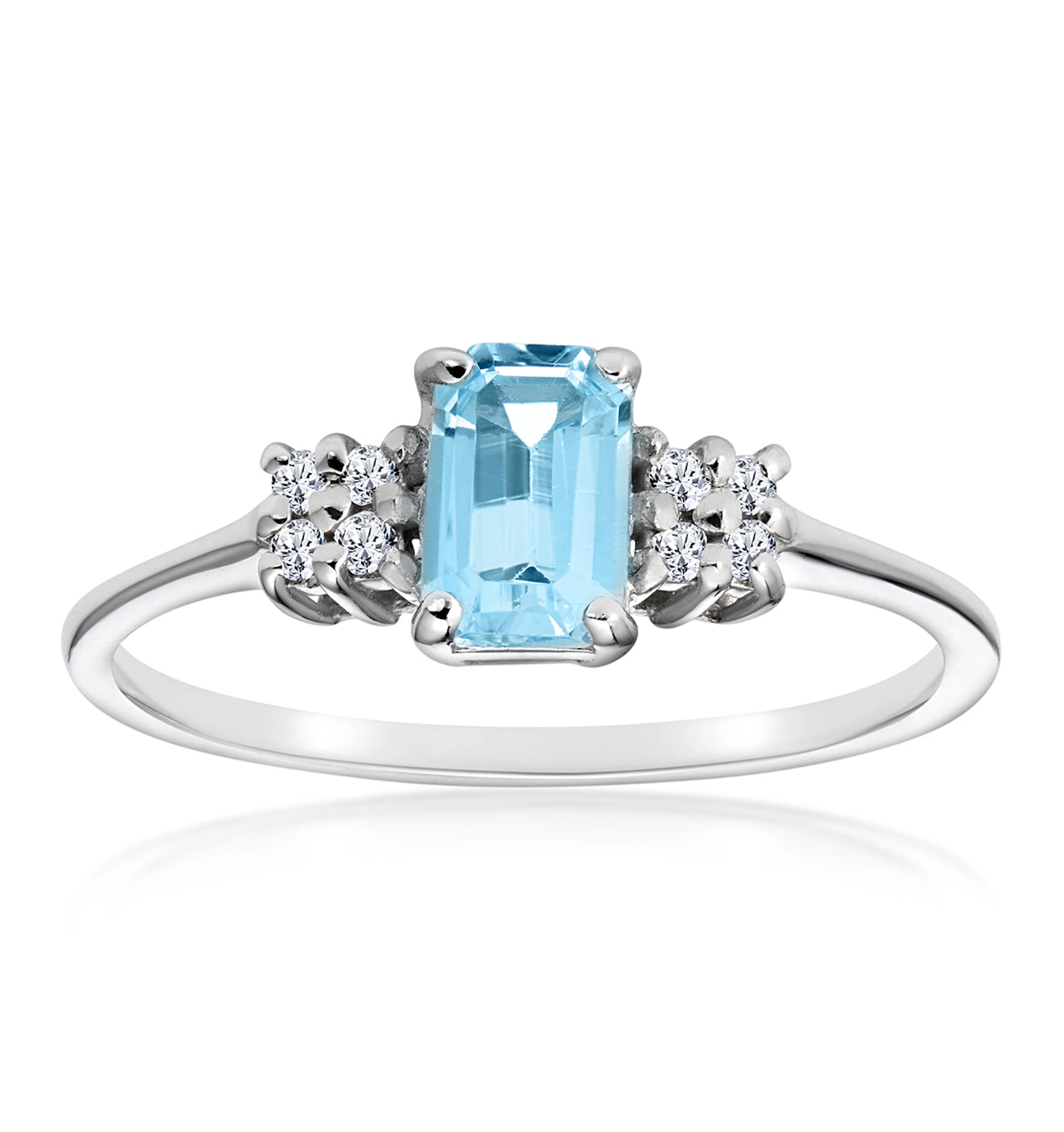 Blue Topaz 6 x 4mm And Diamond Ring 9K White Gold