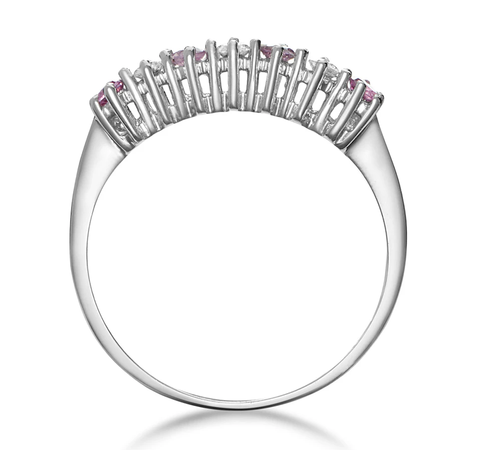 Pink Sapphire and 0.09ct Diamond Ring 9K White Gold - SIZE F