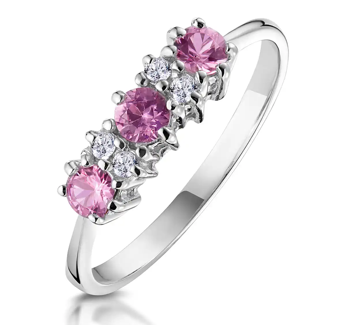 Pink Sapphire and 0.06ct Diamond Ring 9K White Gold