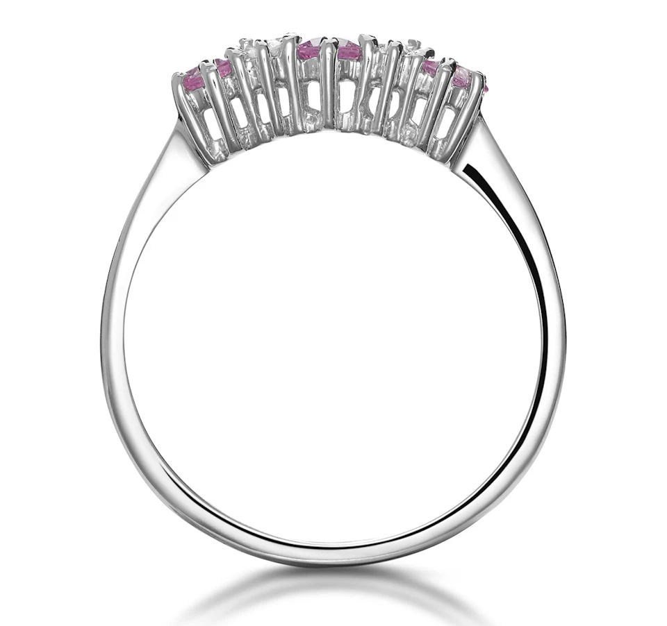Pink Sapphire and 0.06ct Diamond Ring 9K White Gold