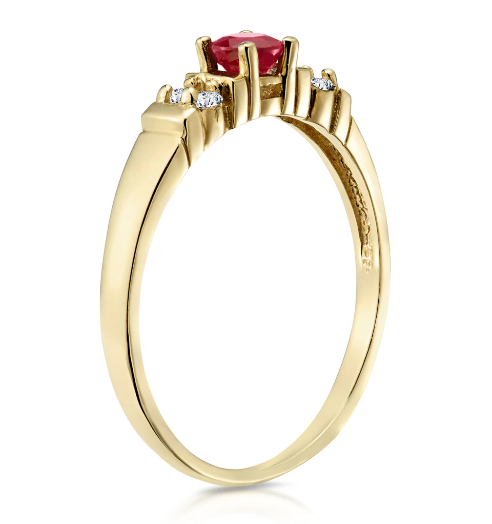 Ruby 3.75mm And Diamond 18K Gold Ring