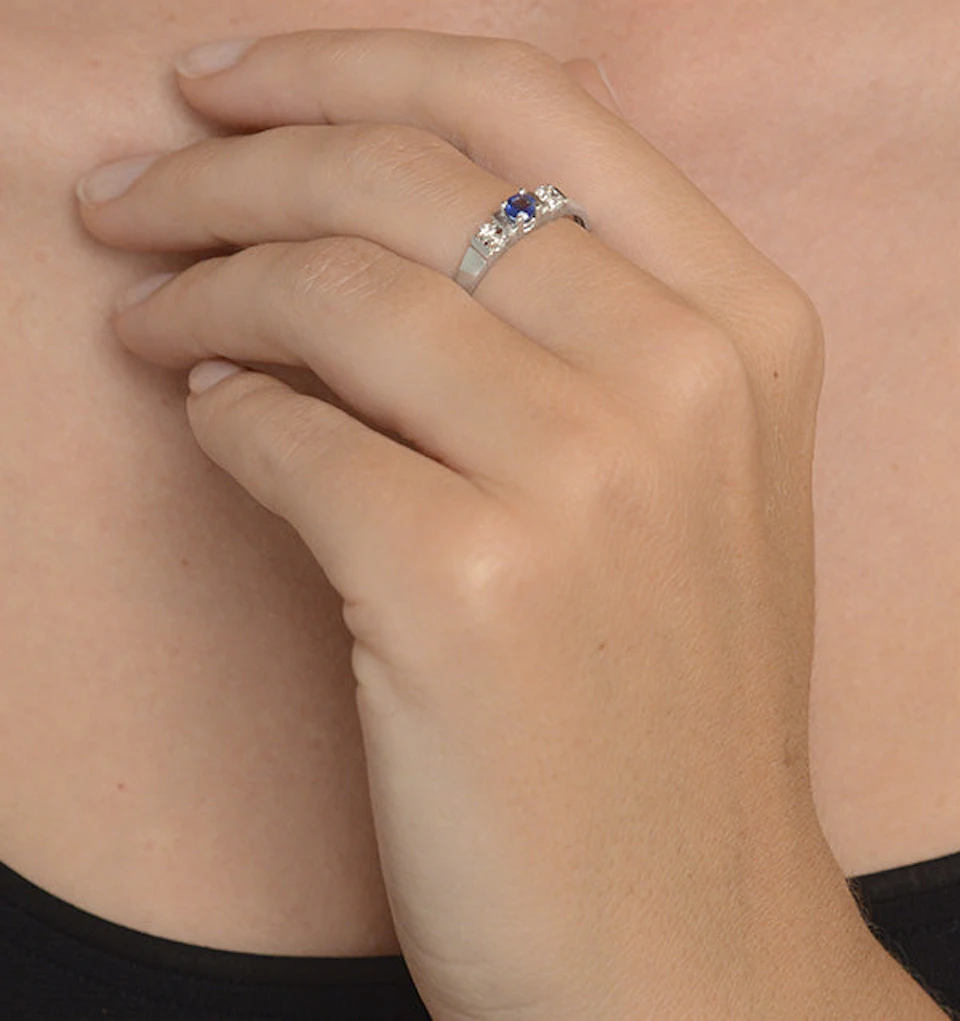 Sapphire 3.75mm And Diamond 18K White Gold Ring SIZE L