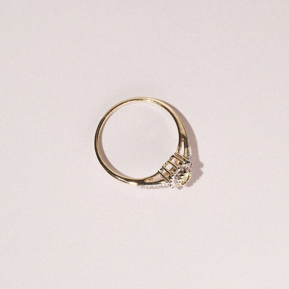 Peridot 5 x 3mm And Diamond 9K Yellow Gold Ring A4213
