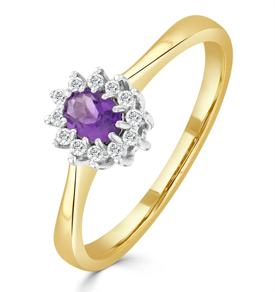 Amethsyt 0.15ct And Diamond 9K Gold Ring