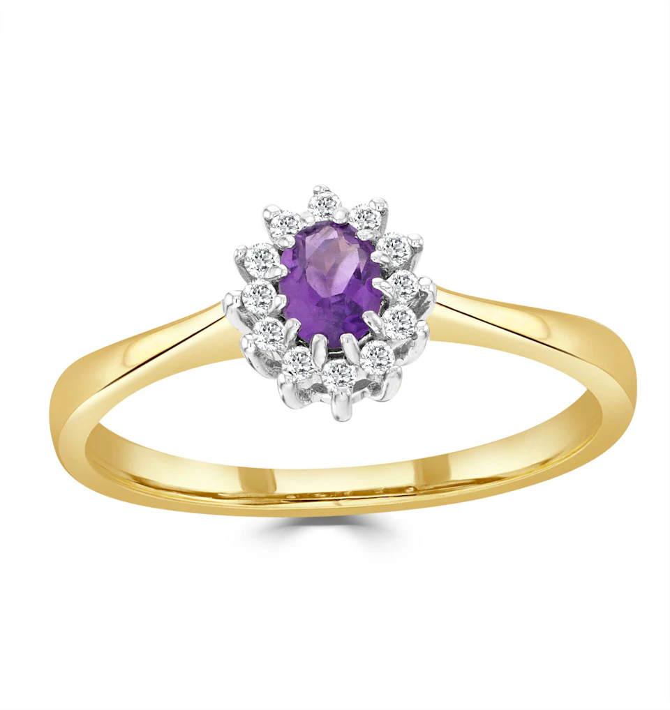 Amethsyt 0.15ct And Diamond 9K Gold Ring